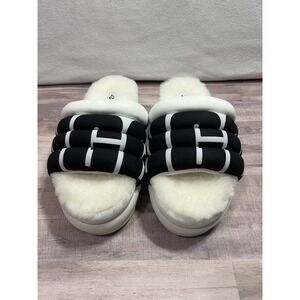 UGG SLIDE WOMEN SHOE Fuzzy Warm Slippers US 9 White Black
